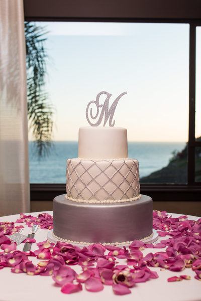 Silver and White Elegant Wedding Cake