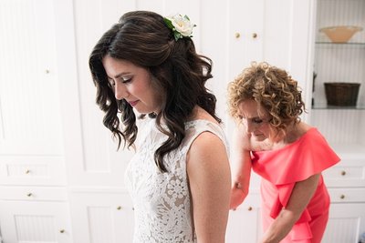 Bride Gets Dress on At New Jersey Wedding 