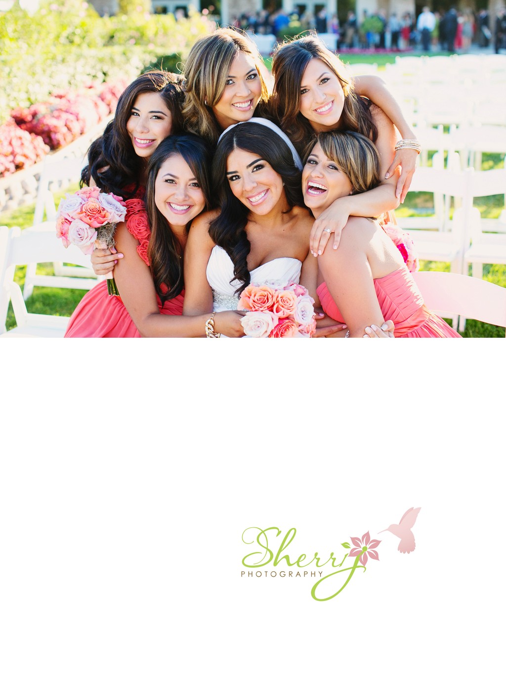 bride and bridesmaids in coral Moorpark Country Club