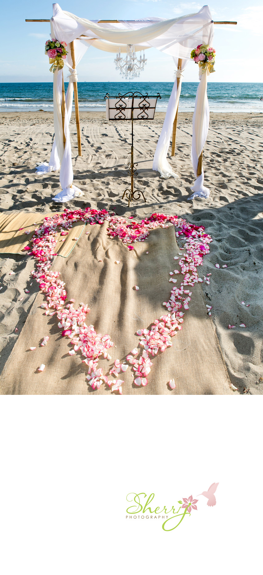 beach wedding heart petals