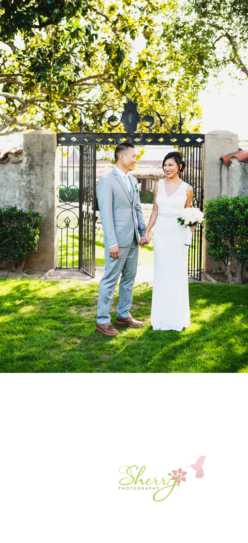 Bride and Groom portrait San Gabriel Mission