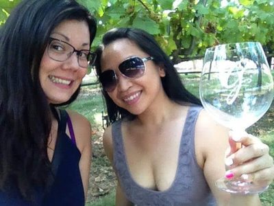 Sherri J and Kris Ko wine tasting at Gainey Vineyard