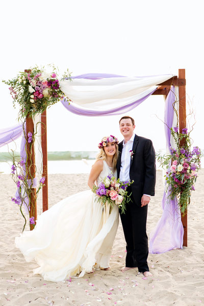 Purple Beach Wedding Bride and Groom Oc Beach Weddings