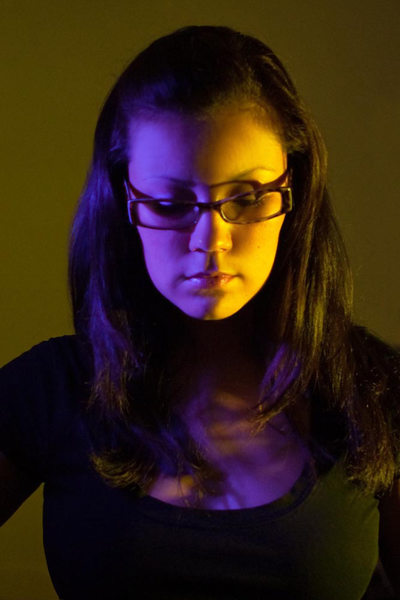 photographer Sherri J selfie purple and yellow video lights