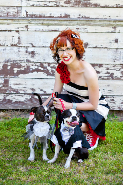 bridesmaid with cute dogs