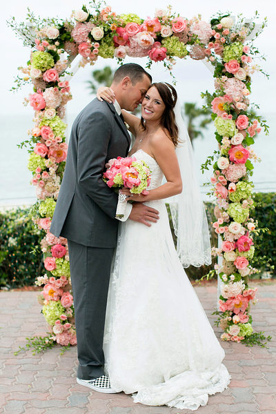 LBMA flower arch groom bride