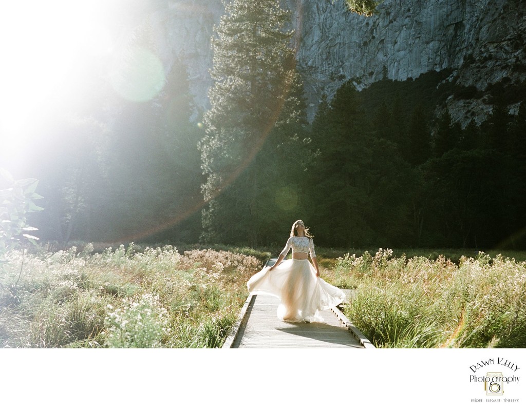 Yosemite Elopement Bride Spinning
