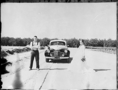 Vintage Polaroid wedding picture of bride groom