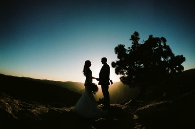 Yosemite bride and groom silhouette