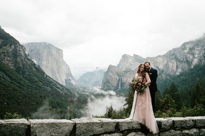 Bride and groom at Tunnel View Yosemite