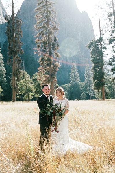 Yosemite elopement bride and groom portrait