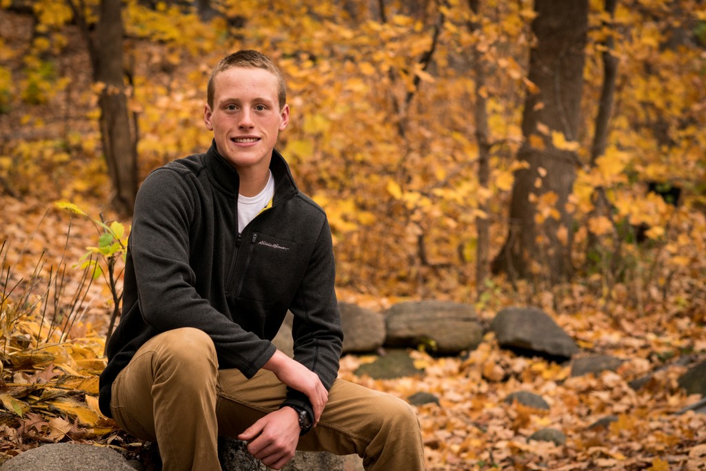 Fall senior portrait session yellow leaves Wayzata Minnesota