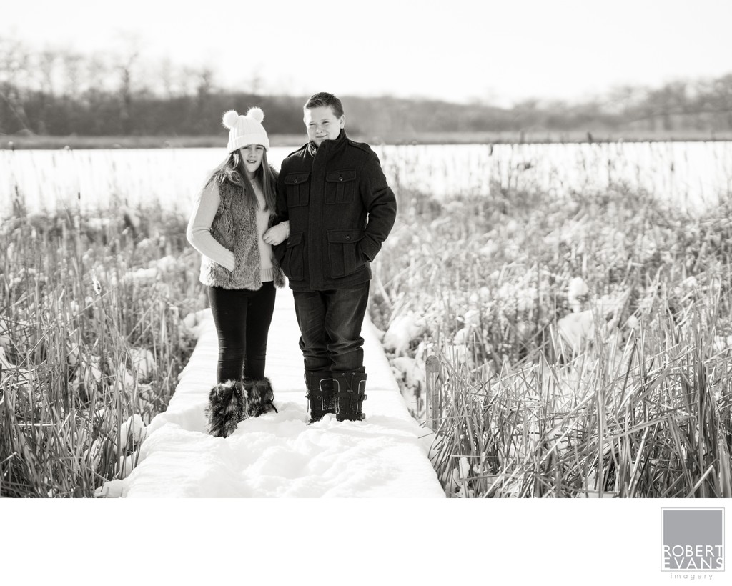 Brother and Sister Winter Portrait