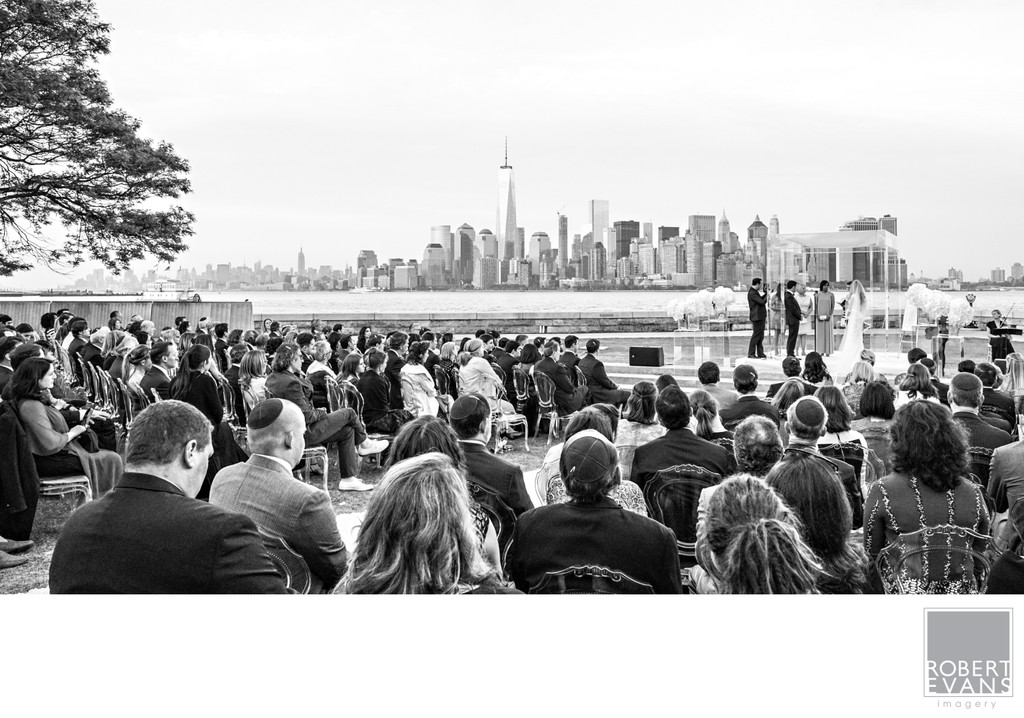 Ellis Island Wedding With New York Skyline as a Backdrop