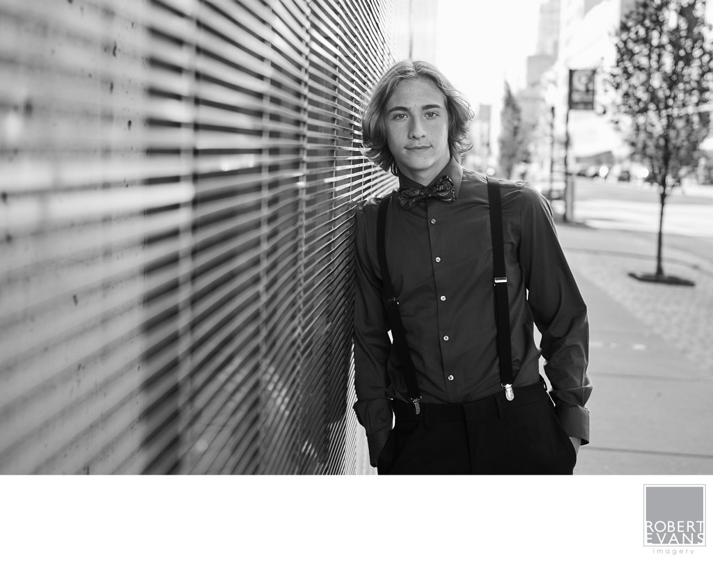 Leading lines urban senior portrait in downtown Minneapolis.