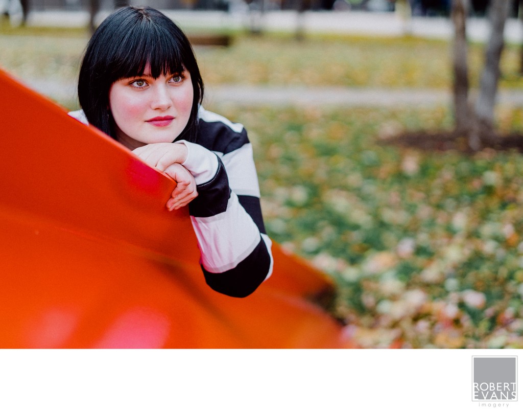The Red Metal Sculpture is a nice contrast to the Black & White top