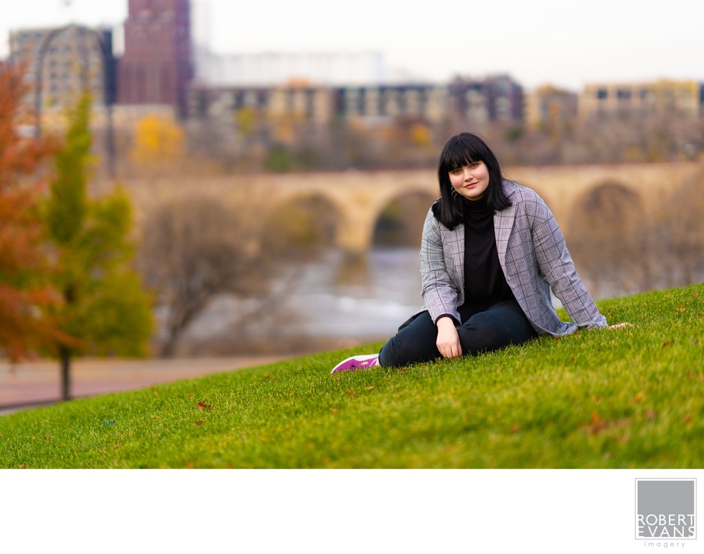 Stone Arch Bridge senior portrait downtown Minneapolis