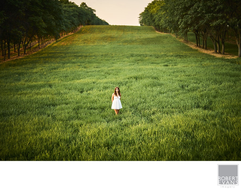 The Simplicity of this image girl in a white dress in the endless green grass