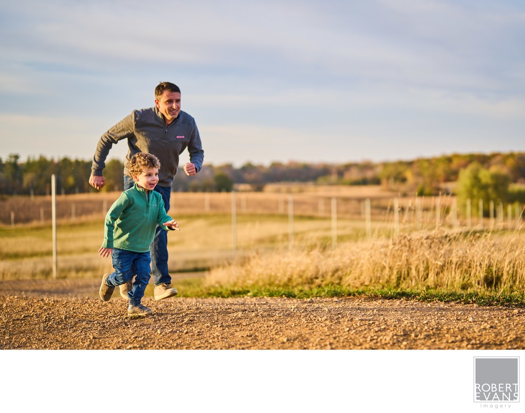 Father and child running