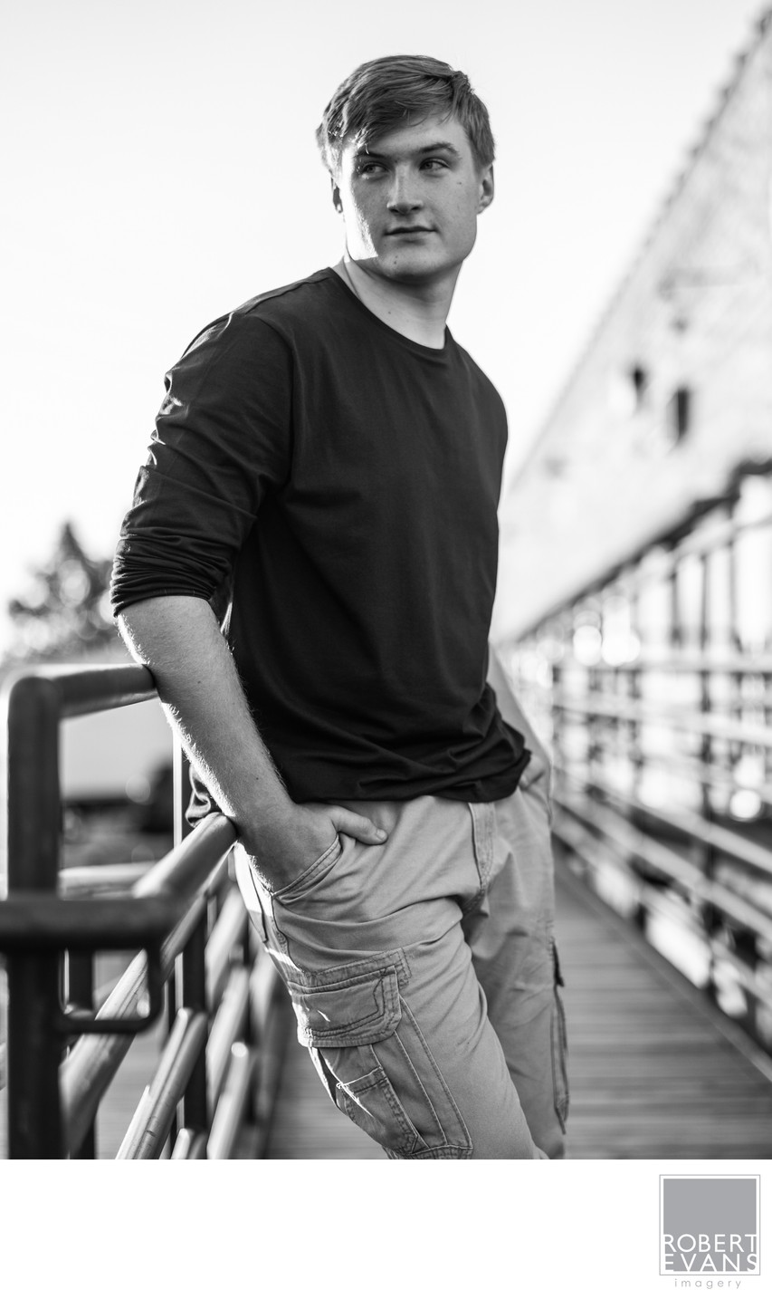Black & White image of this Breck senior boy was taken in downtown Minneapolis