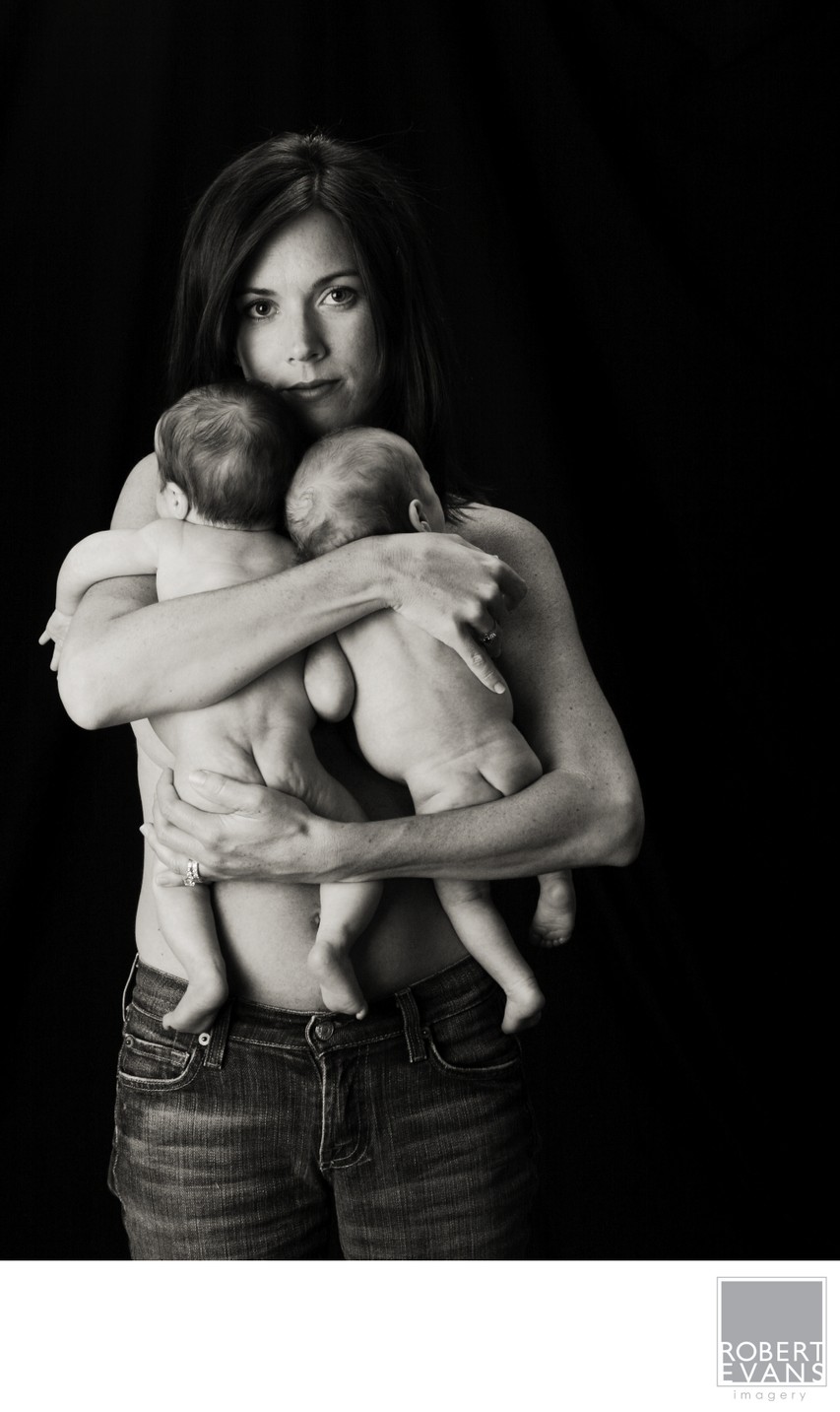 Mother with Twin Babies | Edina Family Photographer