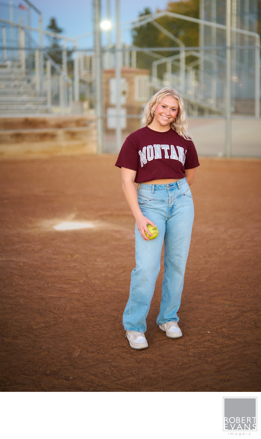Future college inspired senior portrait softball at Montana State.