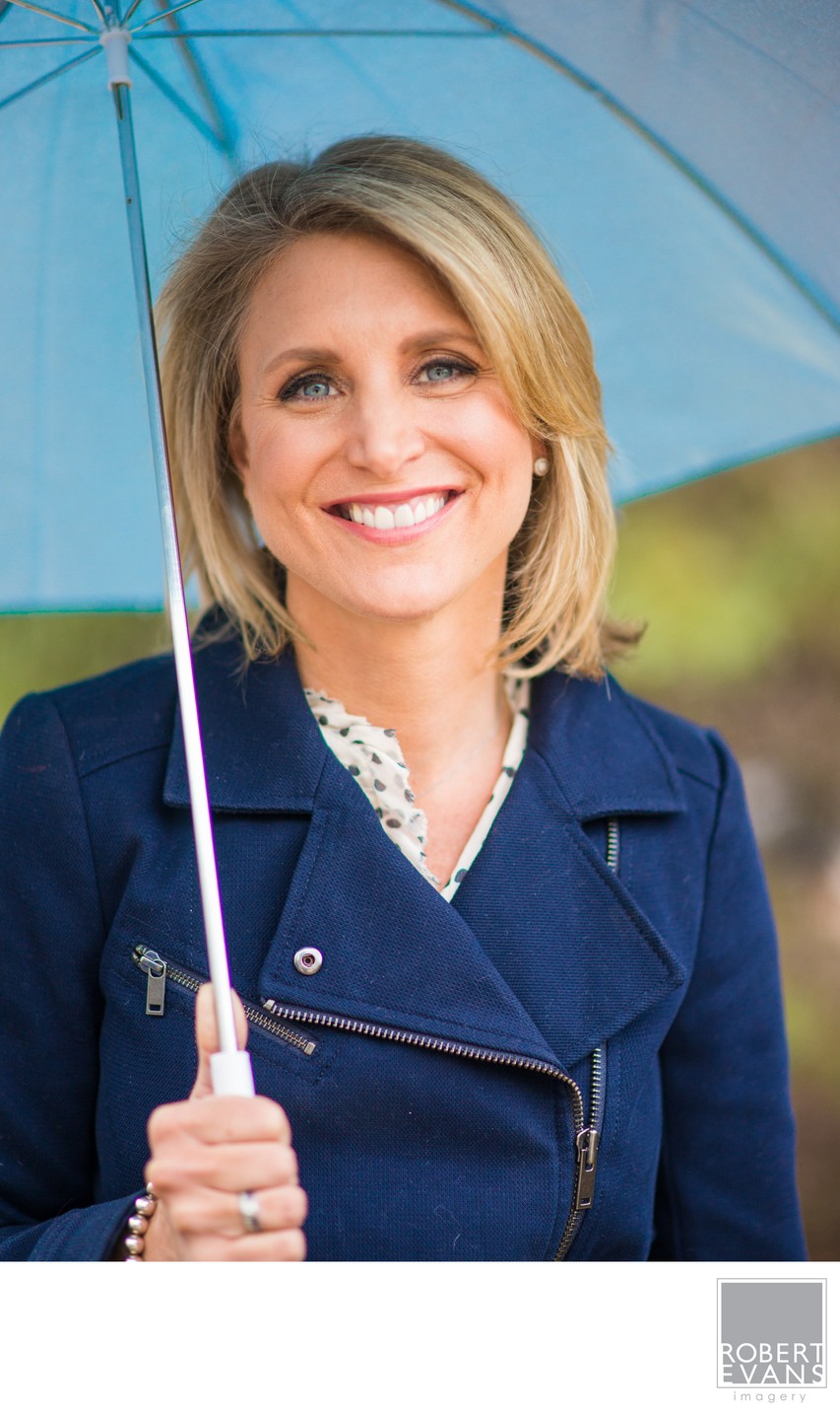 Natural Edina Headshot Portrait With Blue Umbrella