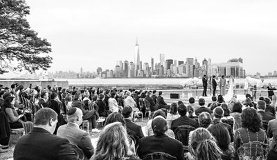 Ellis Island Wedding With New York Skyline as a Backdrop