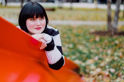 The Red Metal Sculpture is a nice contrast to the Black & White top