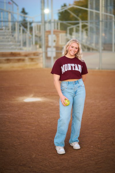 Future college inspired senior portrait softball at Montana State.