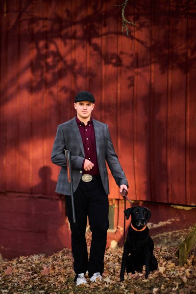 Hunting Senior Portrait with rifle & dog, Excelsior Minnesota