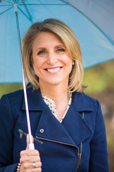 Natural Edina Headshot Portrait With Blue Umbrella