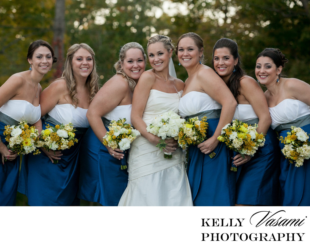 blue and white bridesmaid  gowns  westchester  Kelly Vasami 