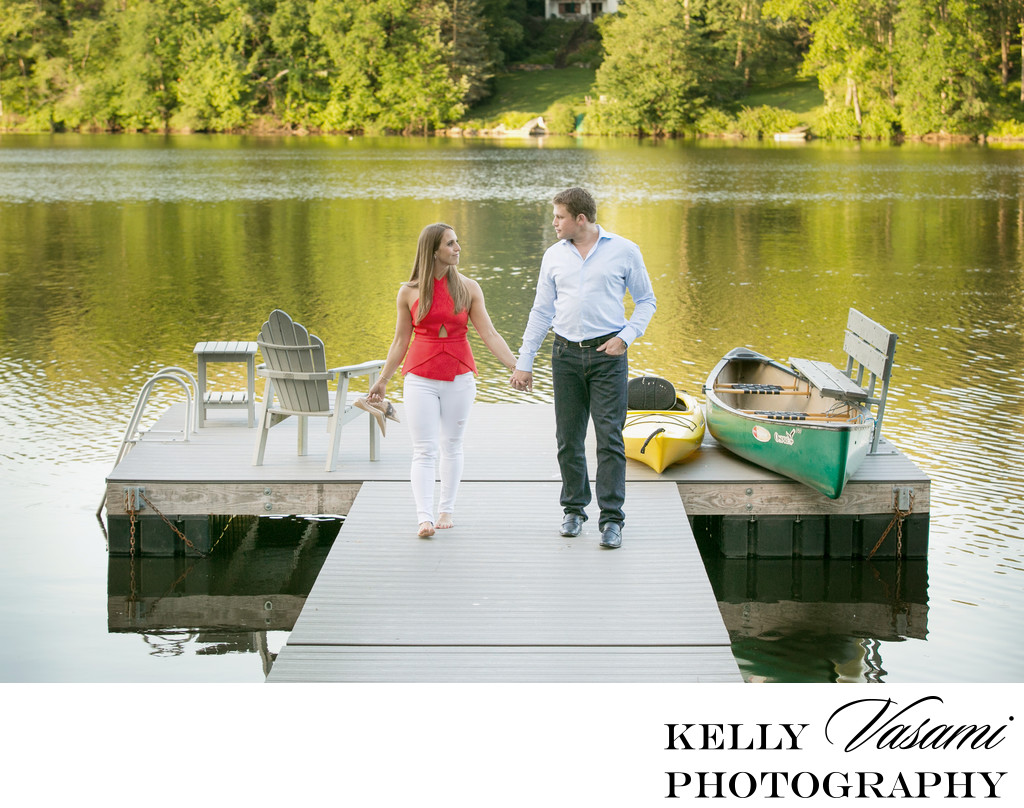 Westchester Lakeside engagement photos on a dock