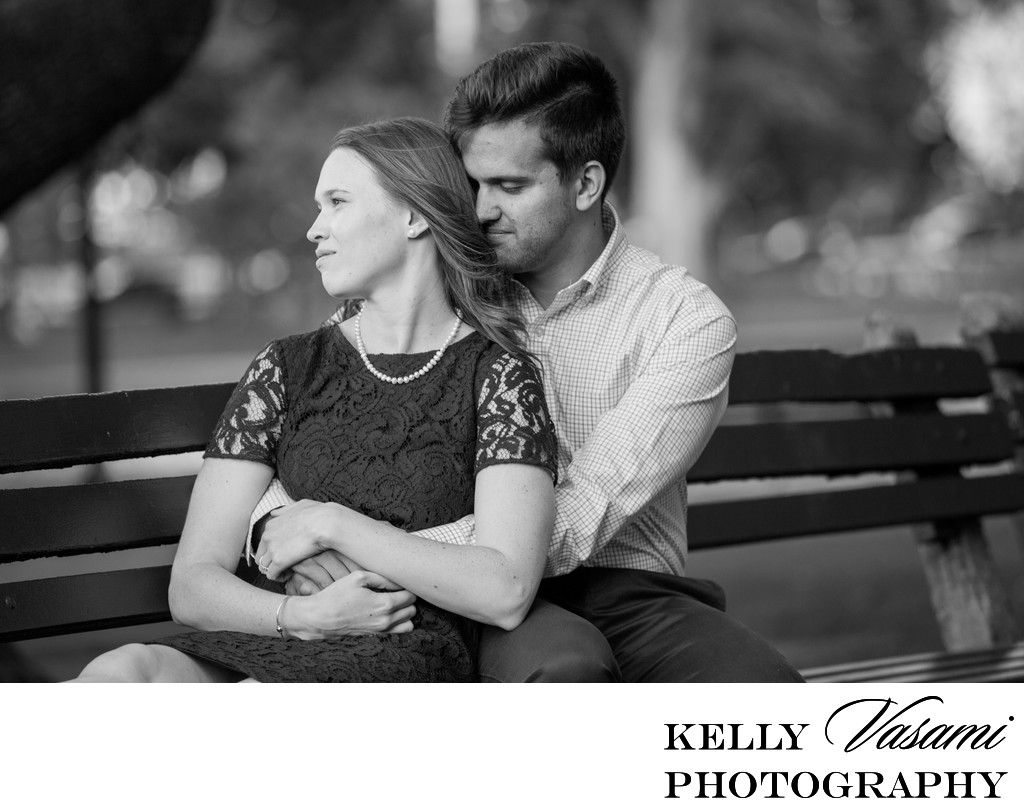 Boston Engagement Session on a park bench