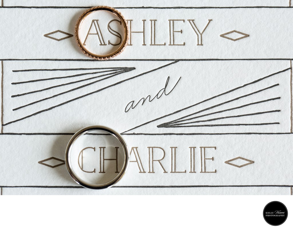 vintage letterpress wedding invitation photo with rings