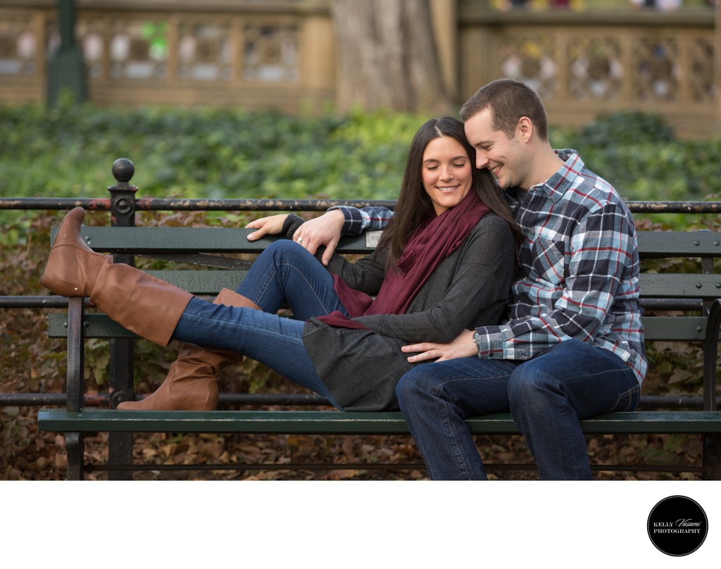 Park Bench in Central Park | Engagement Session