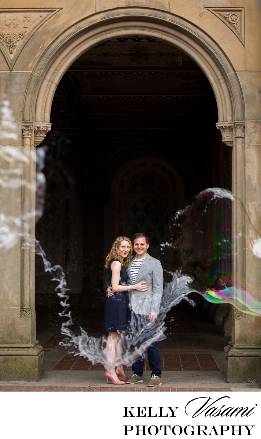 Dramatic Engagement Bubble Photo in Central Park