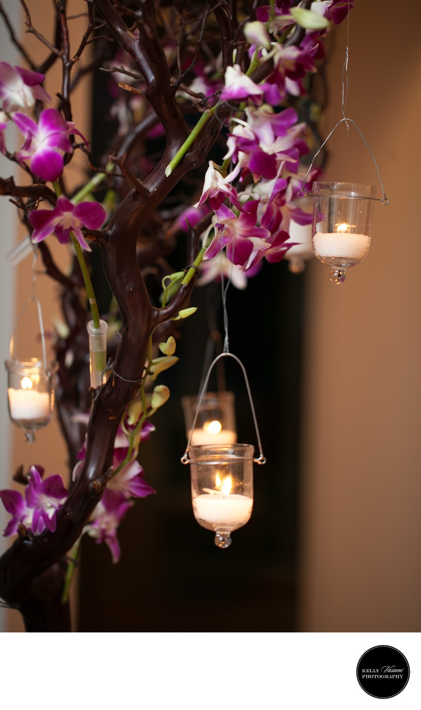 purple orchid candlelight tealight wedding centerpiece 