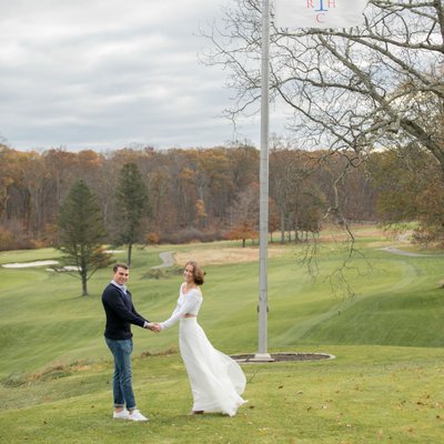 Windy Golf Course Engagement Photos in Greenwich
