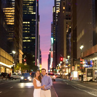 Engagement session on NYC streets at night 