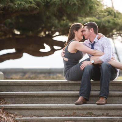 Couple Kissing on the Steps | Engagement Session