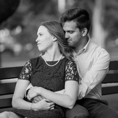 Boston Engagement Session on a park bench