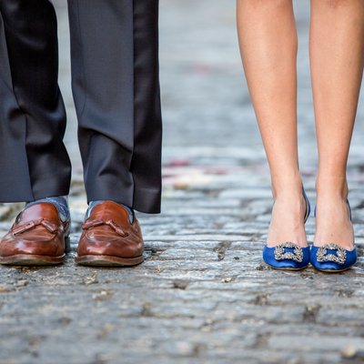 Cobblestone Streets of NYC | Closeup of Brides Shoes