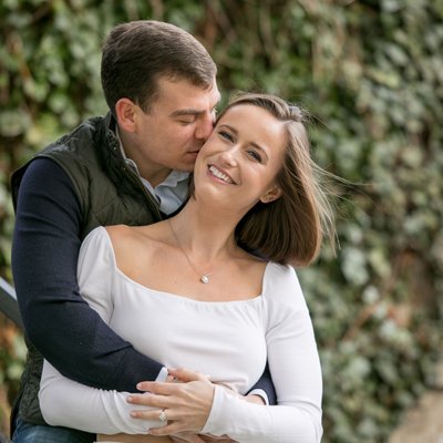 Couple Hugs During Their Connecticut Engagement Session