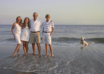 Bald Head Island: Family of 4 With Dog Portrait