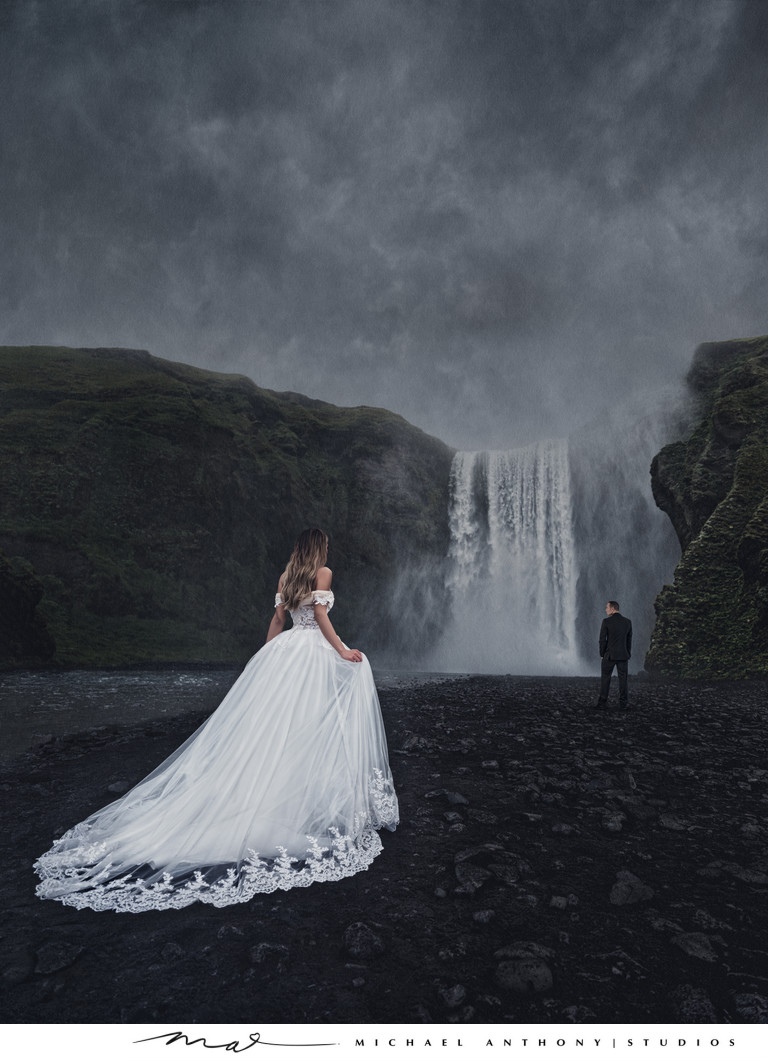 Iceland Destination Wedding Photos Waterfall