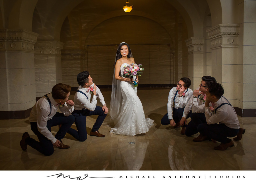 Groomsmen with bride at Majestic Downtown Wedding