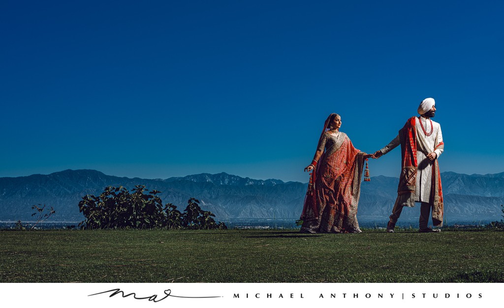 Indian Wedding Portrait on a Los Angeles Cliffside