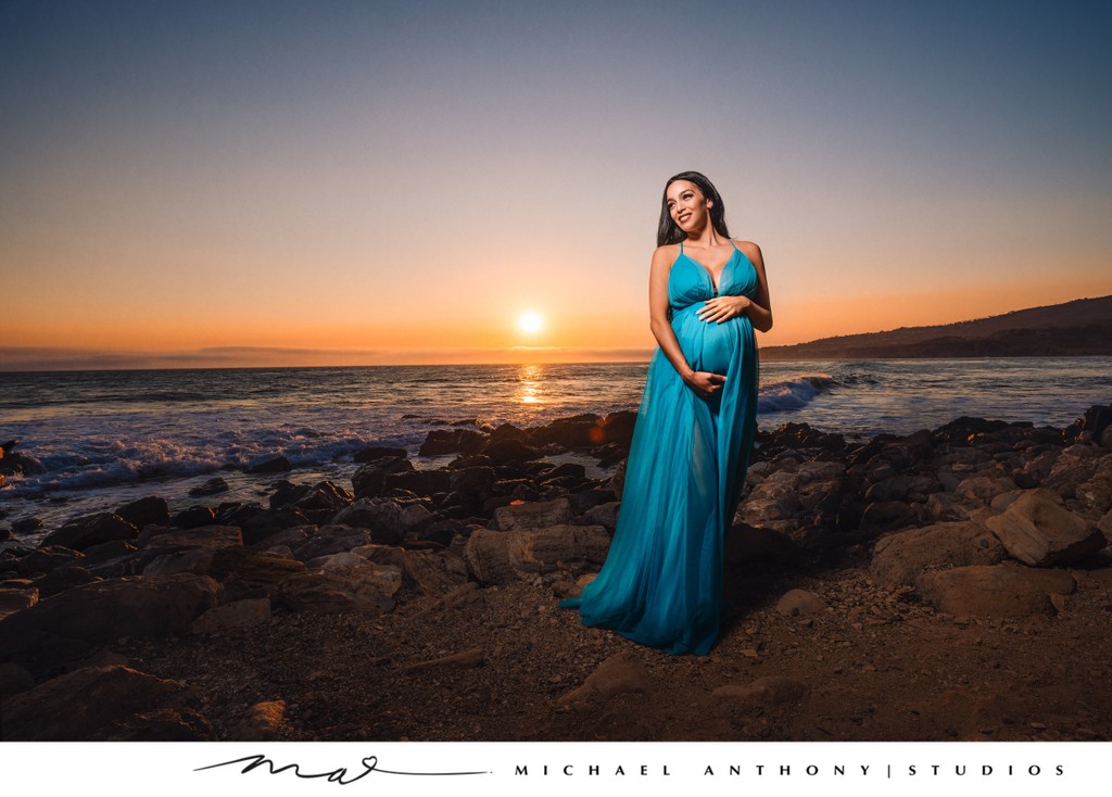 Stunning Beach Maternity Portrait at Sunset